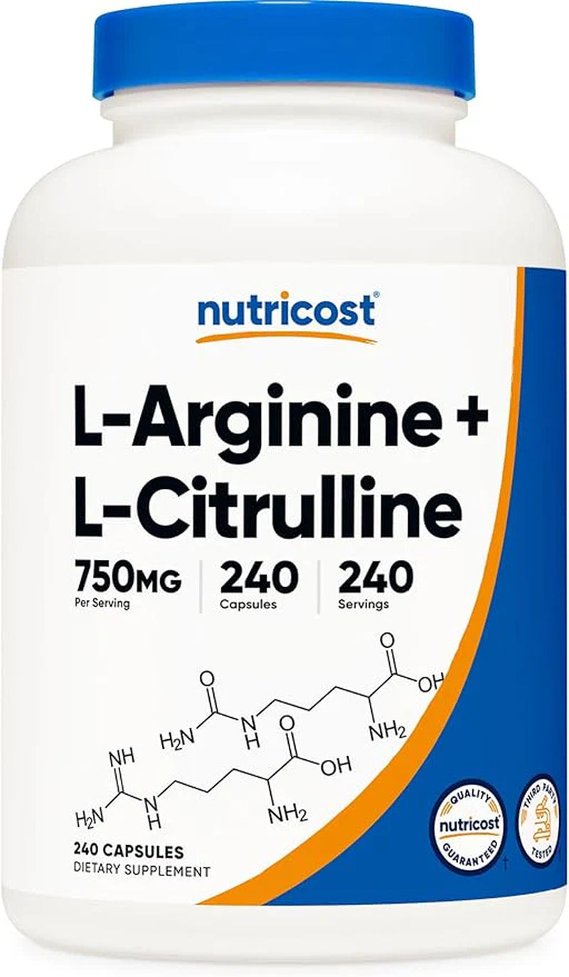Nutricost L-Arginine L-Citrulline Complex 750Mg, 120 Capsules - Non-Gmo