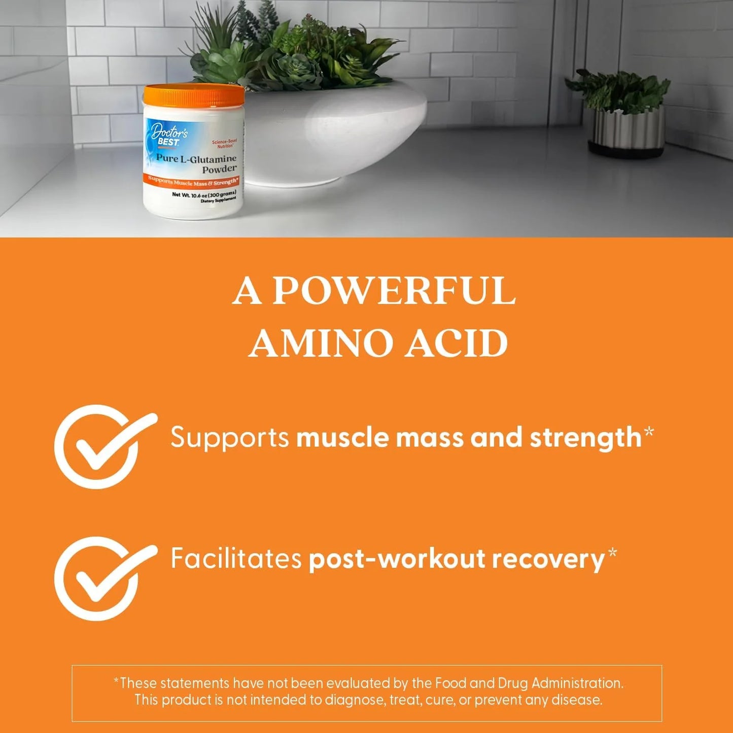 Doctors Best Pure L-Glutamine Powder, Supports Muscle Mass & Strength, Non-Gmo, Gluten Free, Soy Free, Vegan Net Wt. 10.6 Oz (300 Grams)